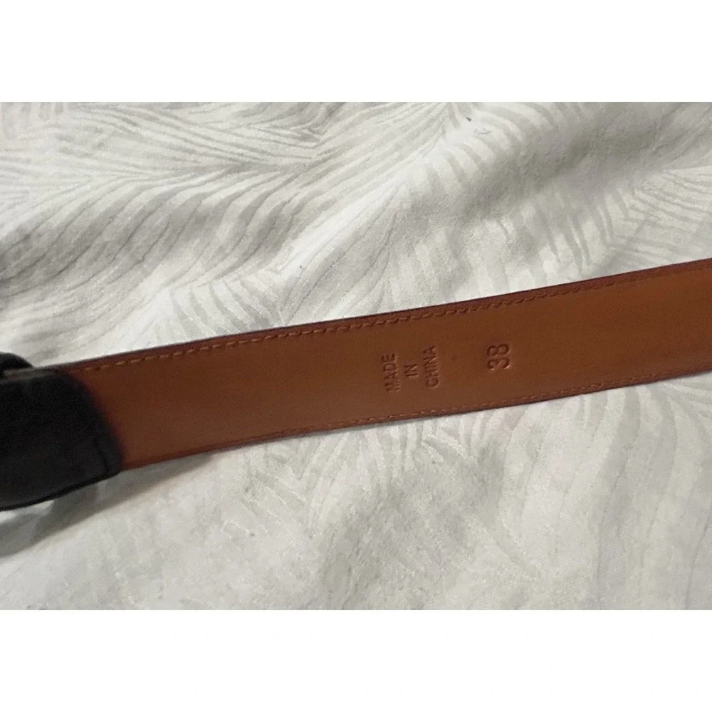 Polo Ralph Lauren Mens Black Leather Belt Silver Buckle Size 38